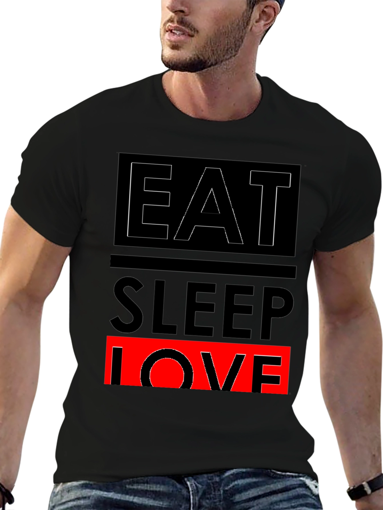 Eat Sleep Love Graphic Print Black T-Shirt