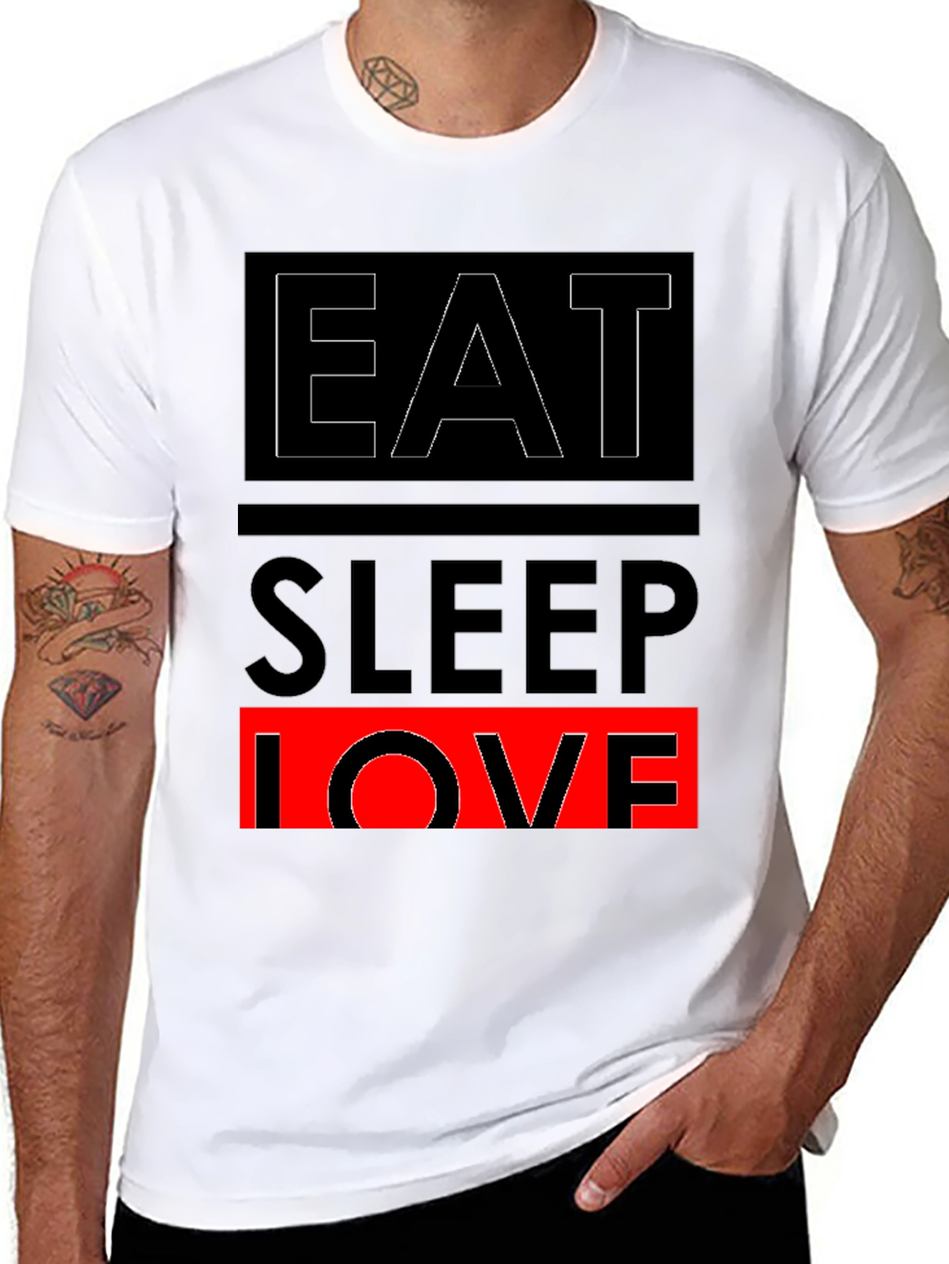 Eat Sleep Love Graphic Print Black T-Shirt