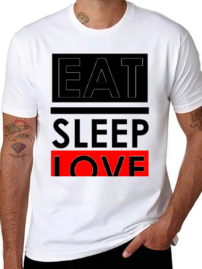 Eat Sleep Love Graphic Print Black T-Shirt