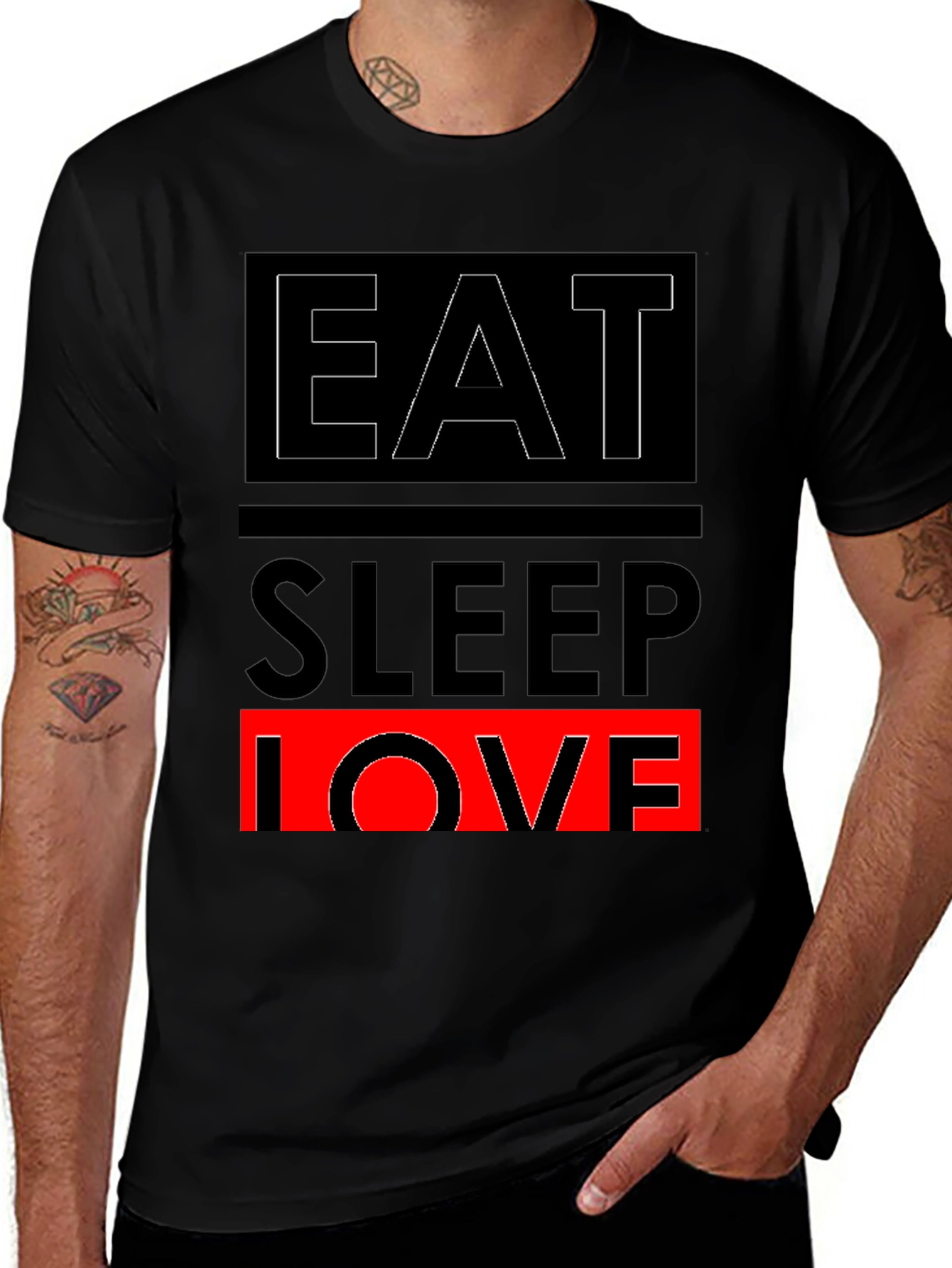 Eat Sleep Love Graphic Print Black T-Shirt
