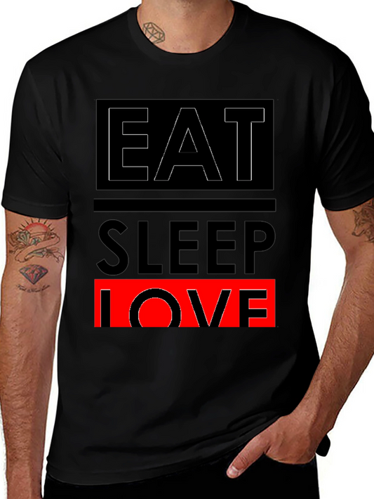 Eat Sleep Love Graphic Print Black T-Shirt
