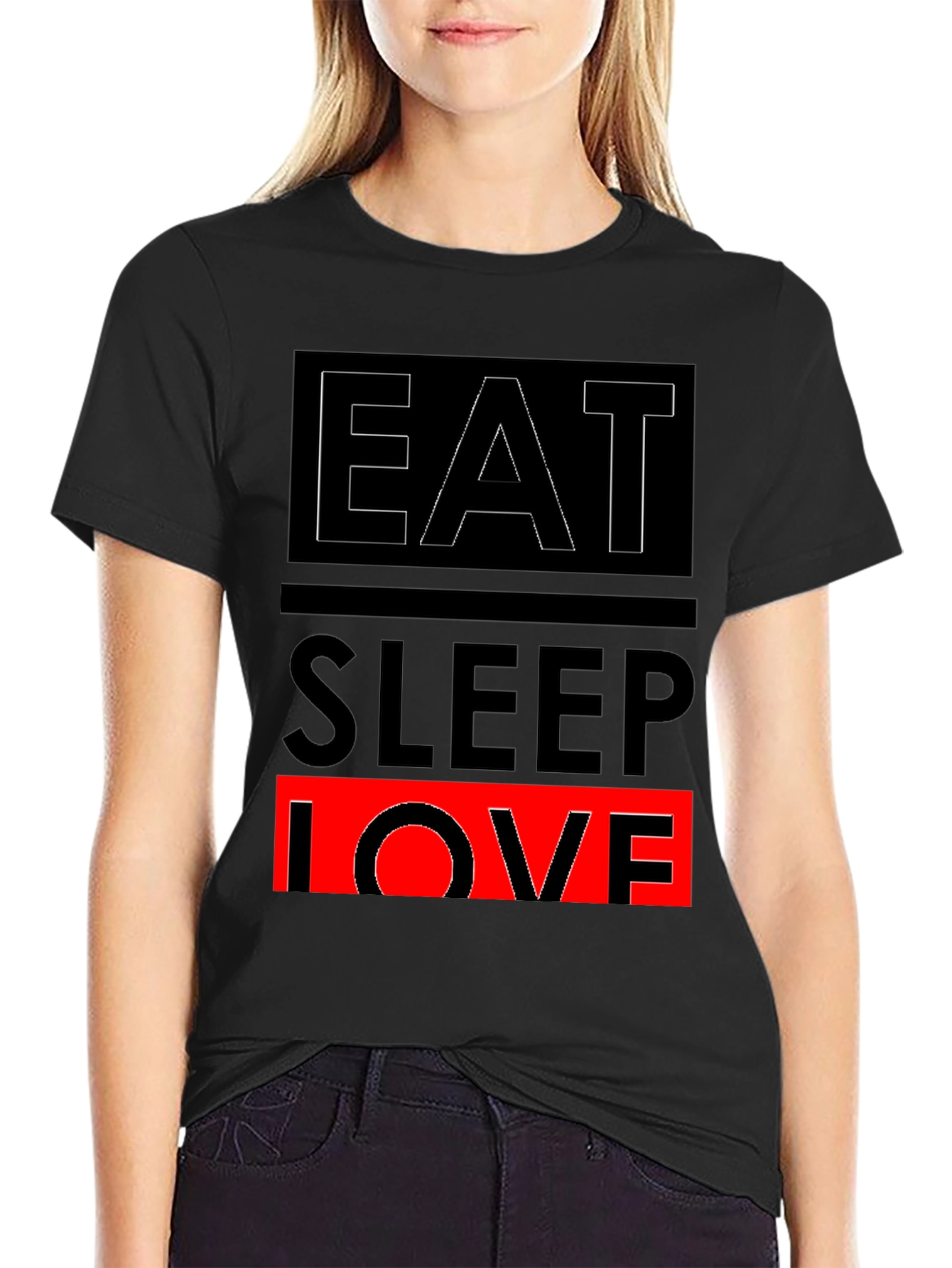 Eat Sleep Love Graphic Print Black T-Shirt