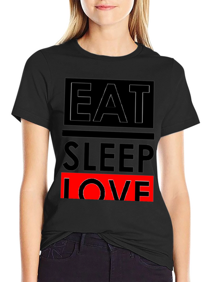 Eat Sleep Love Graphic Print Black T-Shirt