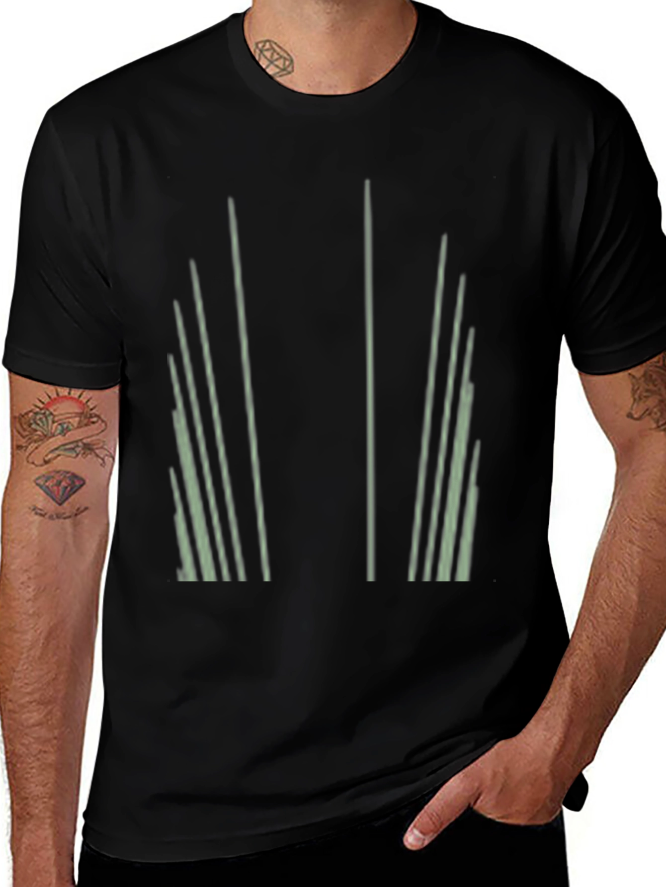 Abstract Striped Graphic Print Black T-Shirt