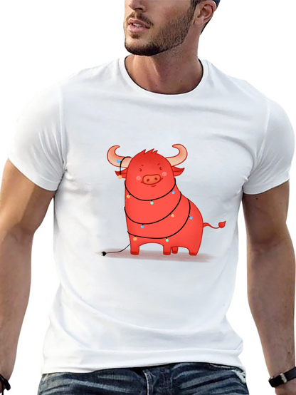 Festive Bull Graphic Tee - Holiday Cheer