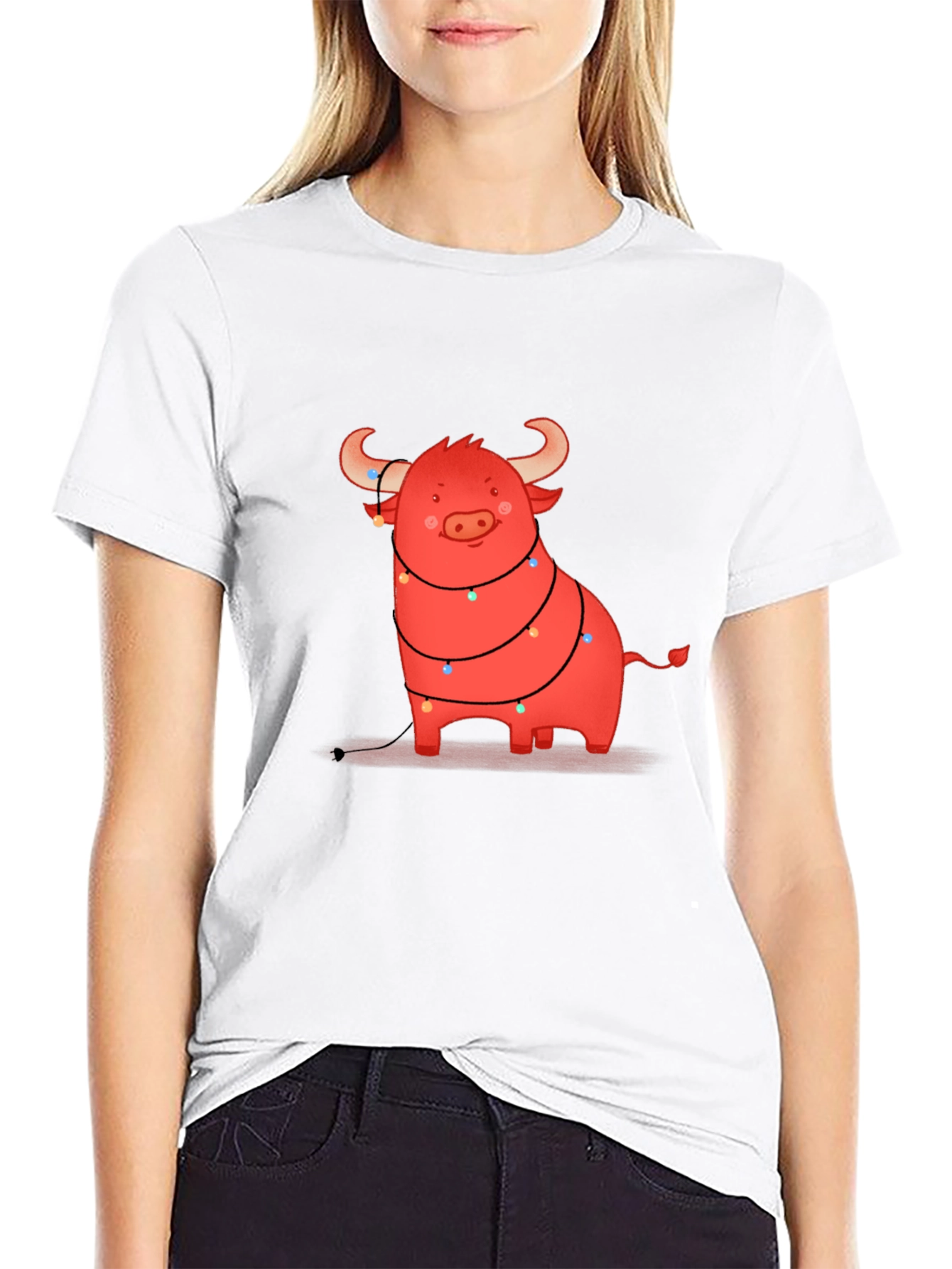 Festive Bull Graphic Tee - Holiday Cheer