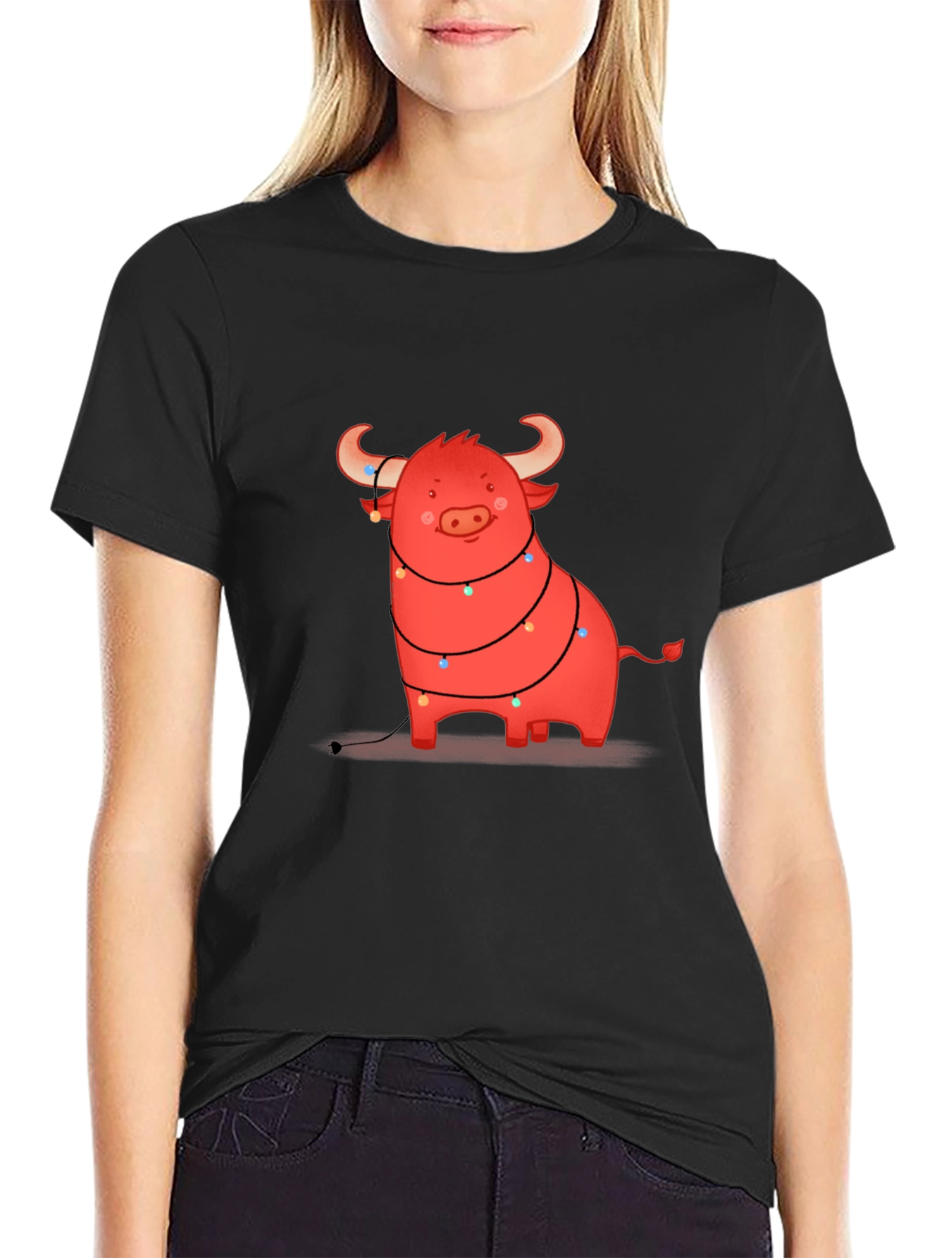 Festive Bull Graphic Tee - Holiday Cheer