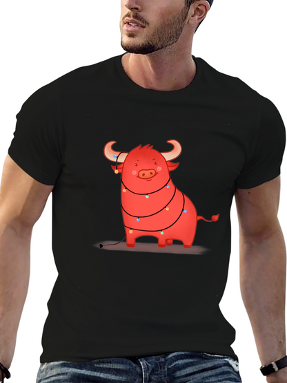 Festive Bull Graphic Tee - Holiday Cheer