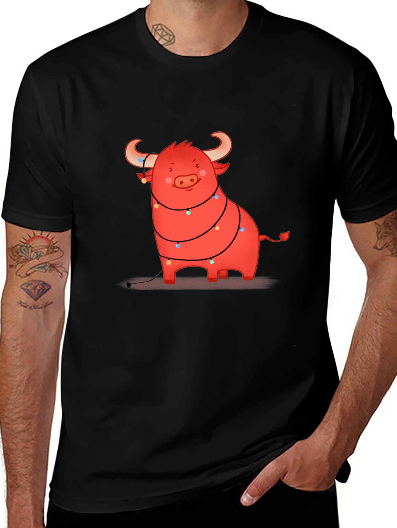 Festive Bull Graphic Tee - Holiday Cheer