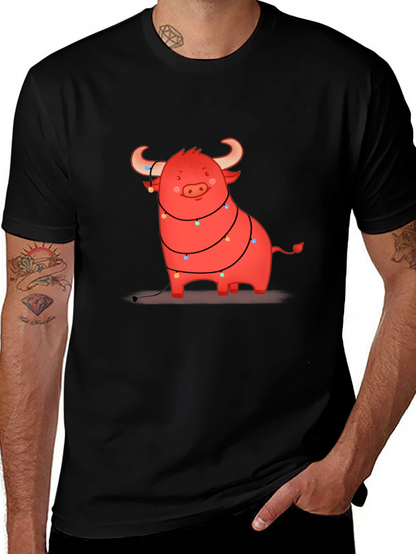 Festive Bull Graphic Tee - Holiday Cheer