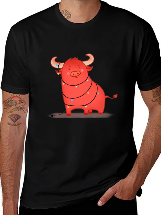 Festive Bull Graphic Tee - Holiday Cheer