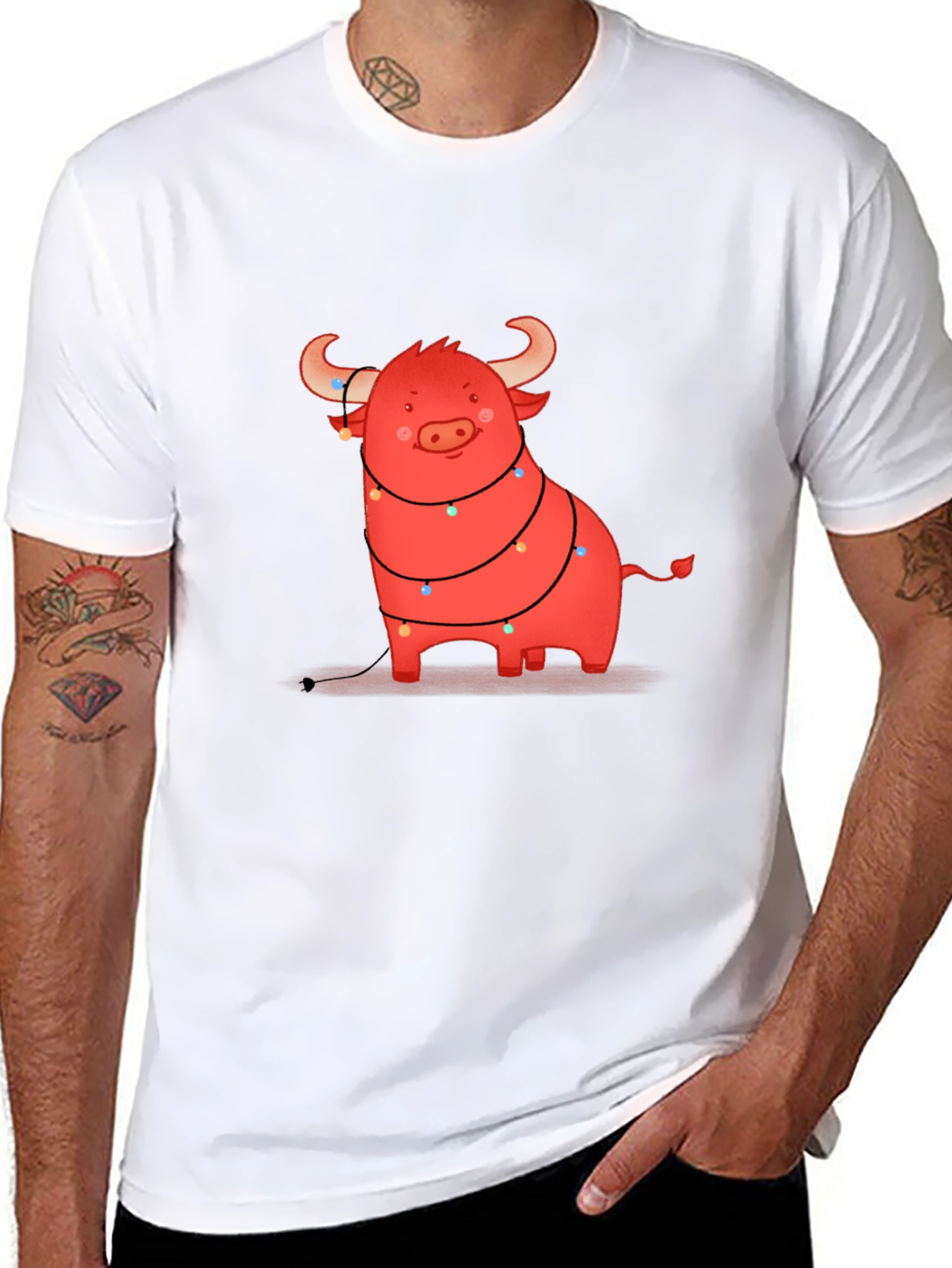 Festive Bull Graphic Tee - Holiday Cheer