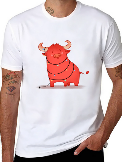 Festive Bull Graphic Tee - Holiday Cheer