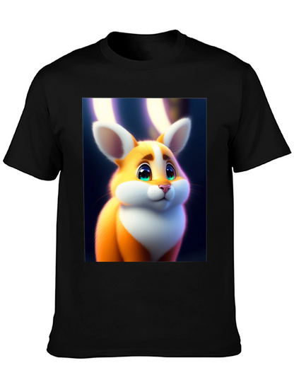 Cute Cartoon Bunny Graphic Tee - Soft Black Cotton