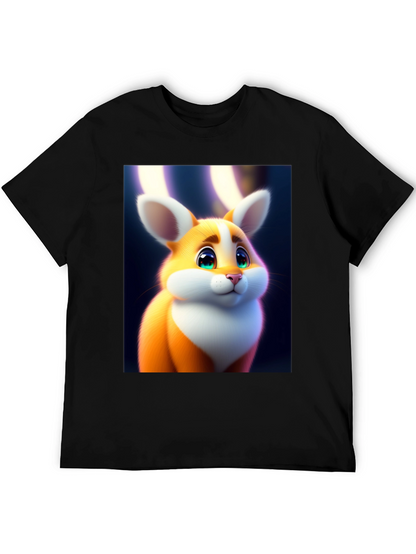 Cute Cartoon Bunny Graphic Tee - Soft Black Cotton
