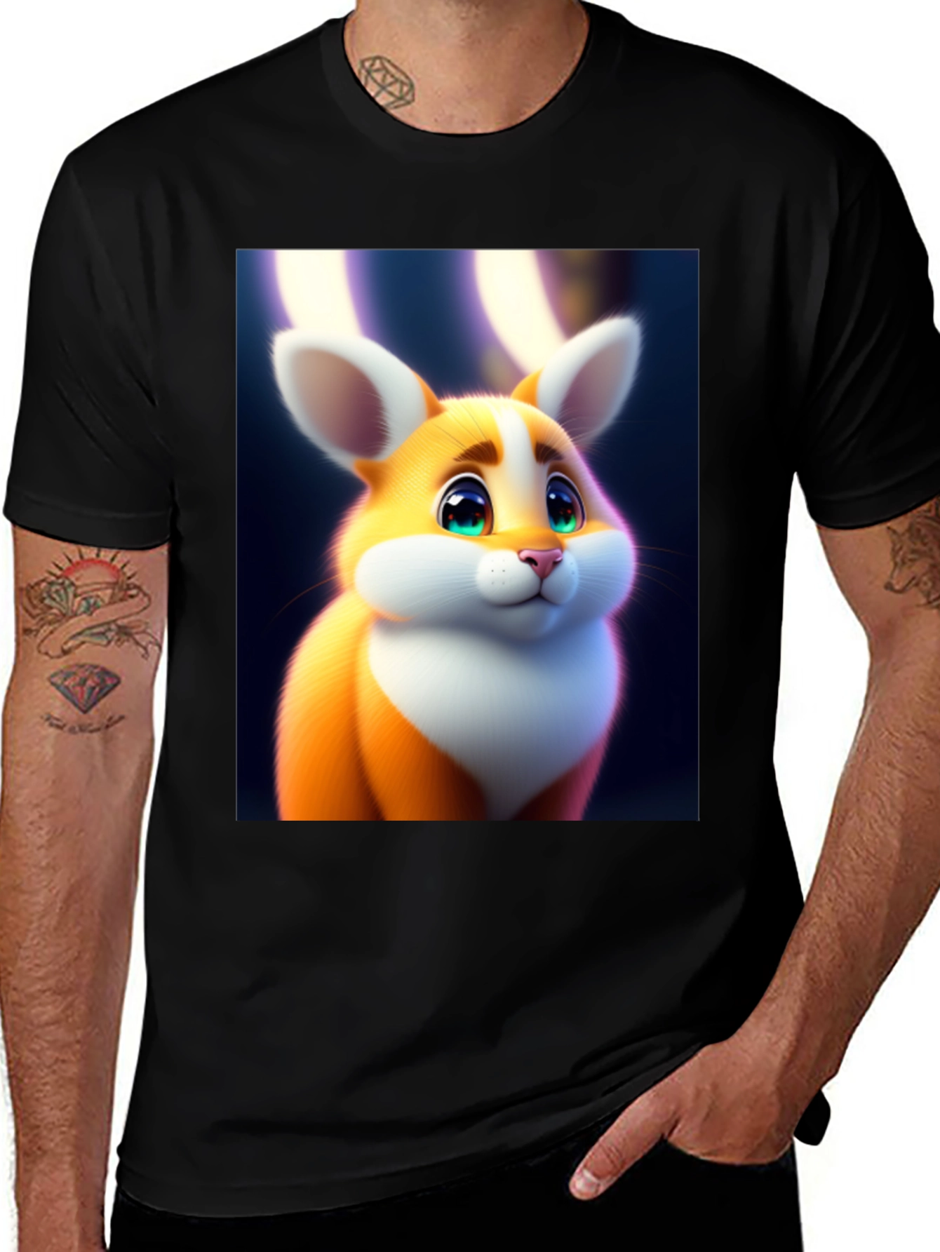 Cute Cartoon Bunny Graphic Tee - Soft Black Cotton