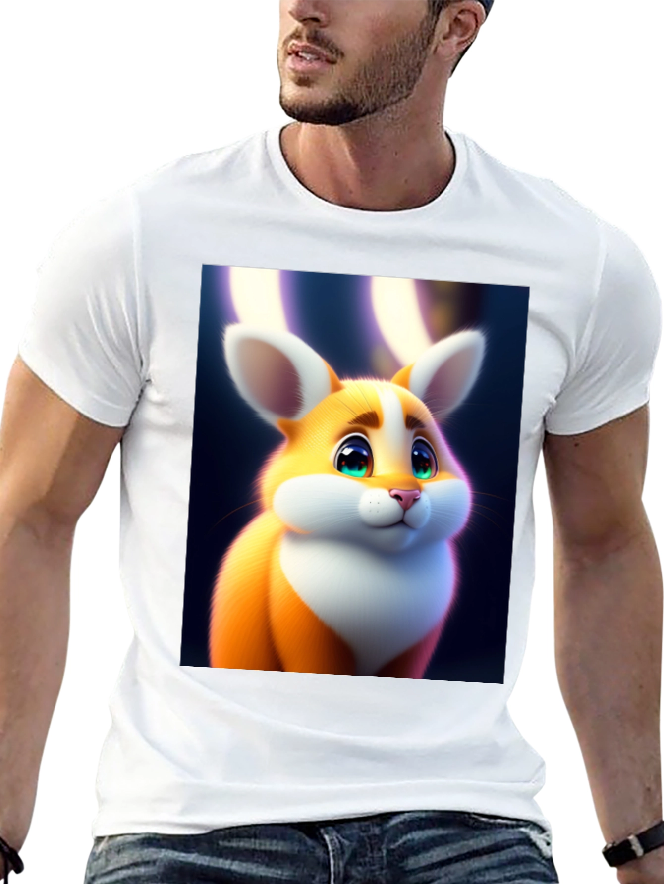 Cute Cartoon Bunny Graphic Tee - Soft Black Cotton