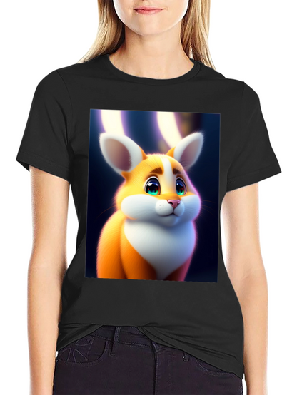 Cute Cartoon Bunny Graphic Tee - Soft Black Cotton