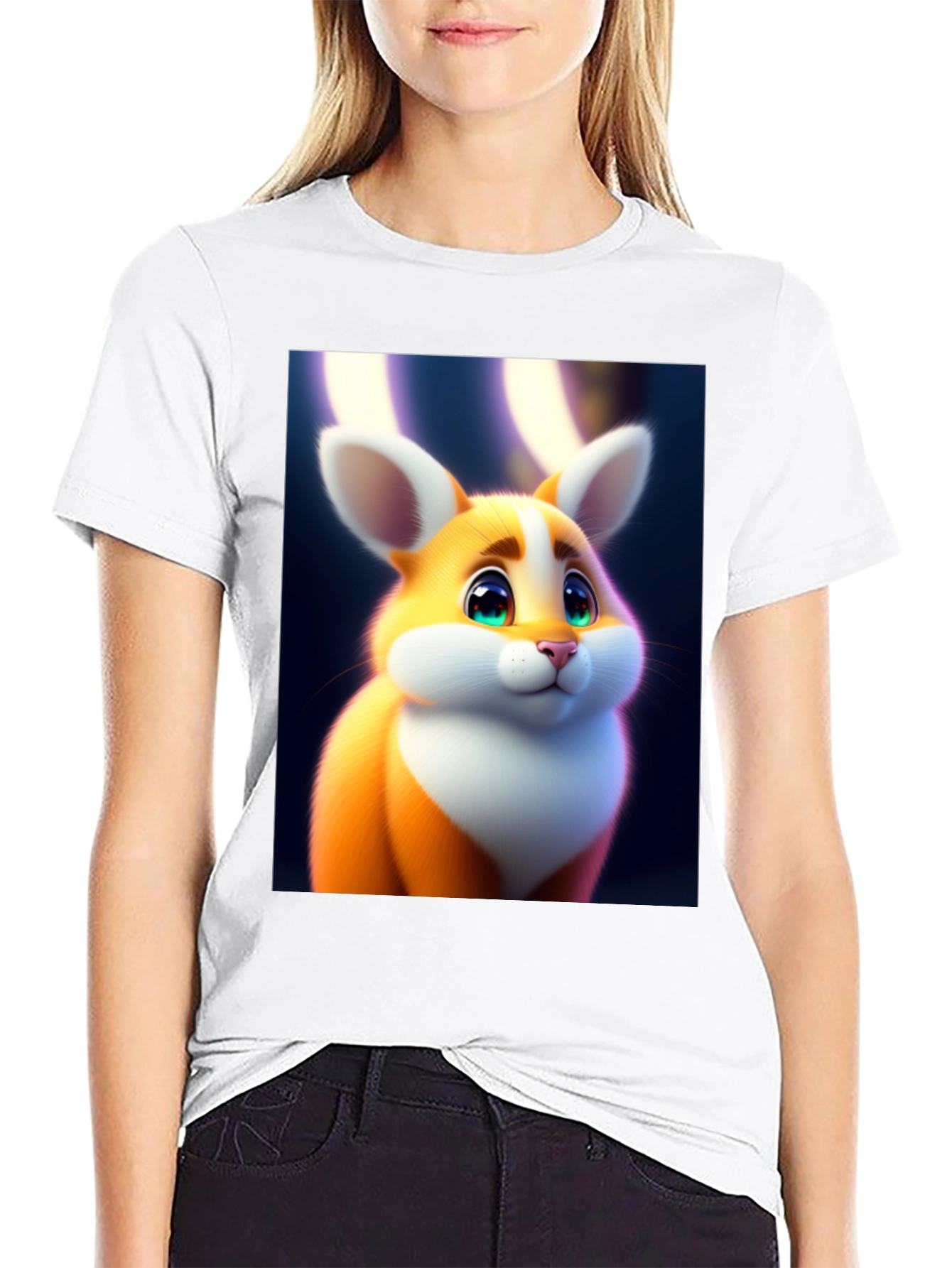 Cute Cartoon Bunny Graphic Tee - Soft Black Cotton