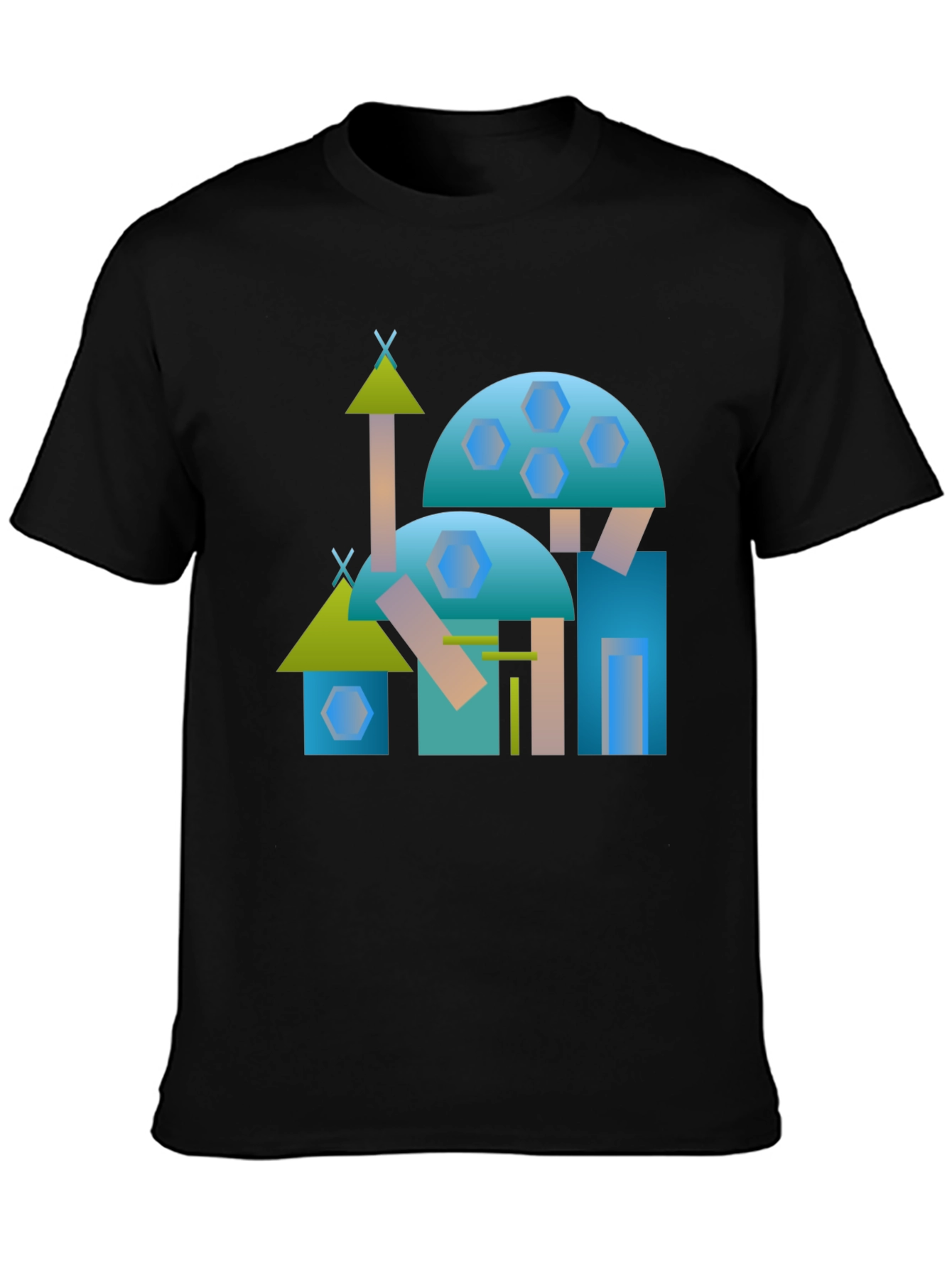 Abstract Geometric Building Black Tee
