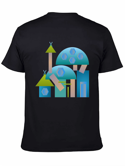 Abstract Geometric Building Black Tee