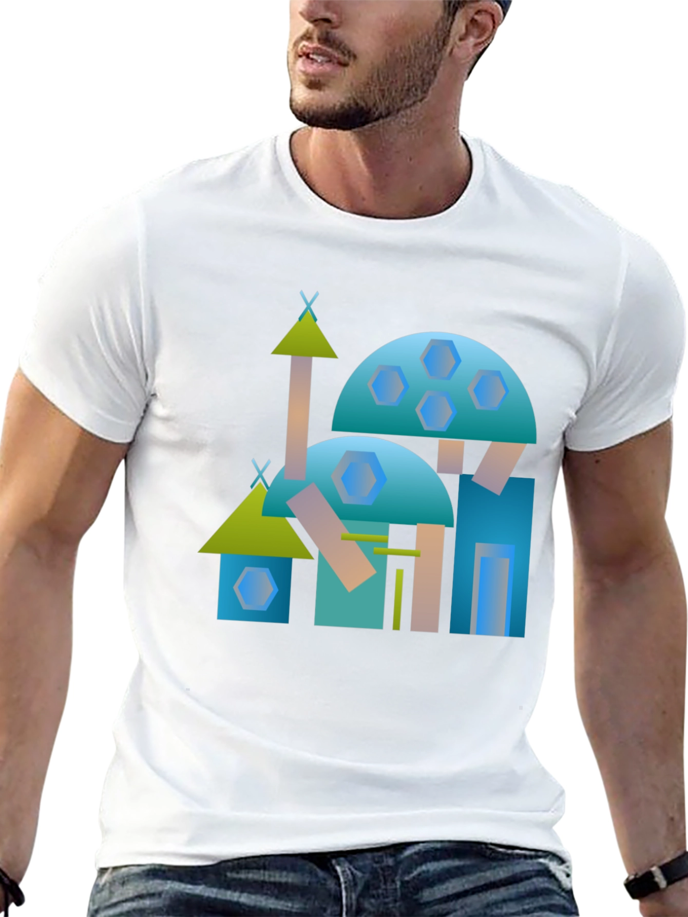 Abstract Geometric Building Black Tee