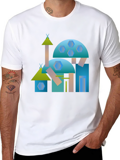 Abstract Geometric Building Black Tee