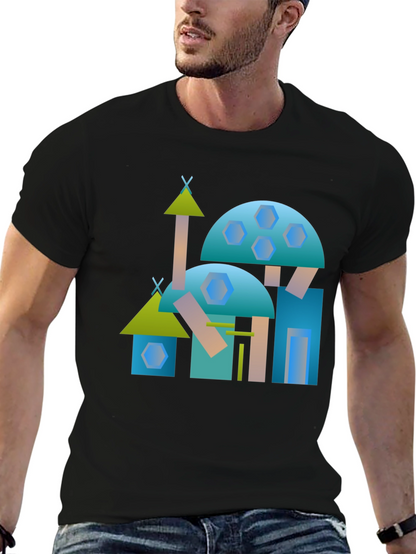 Abstract Geometric Building Black Tee