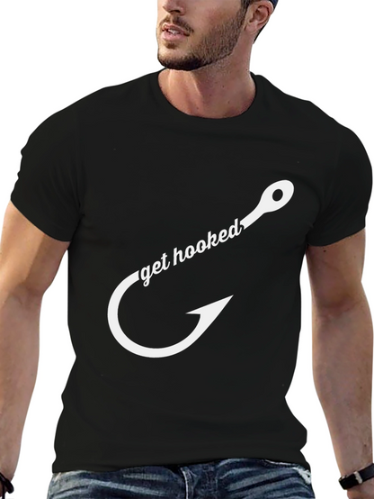 Get Hooked Fishing T-Shirt - Black Cotton Tee