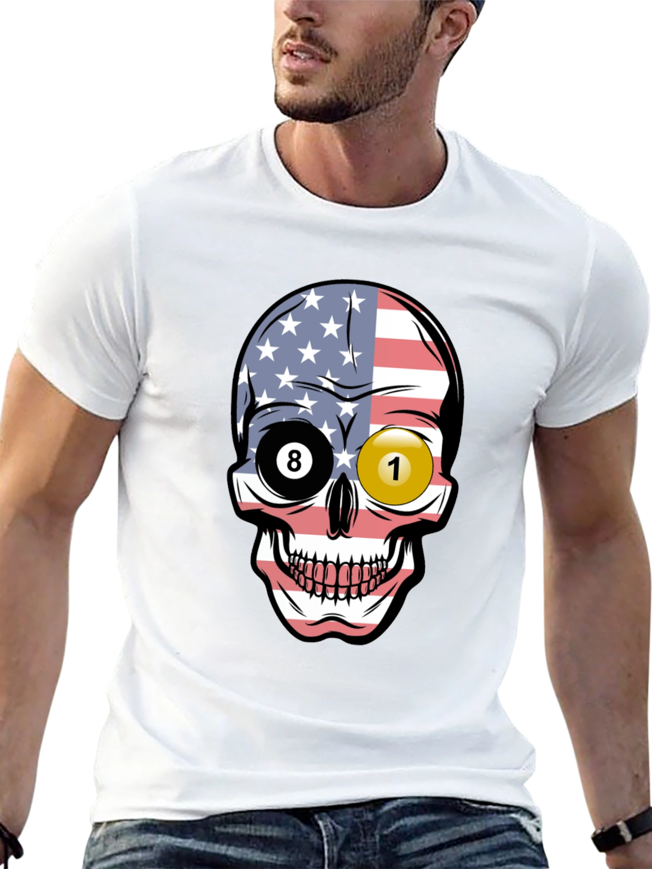 Pool Ball Skull Graphic T-Shirt