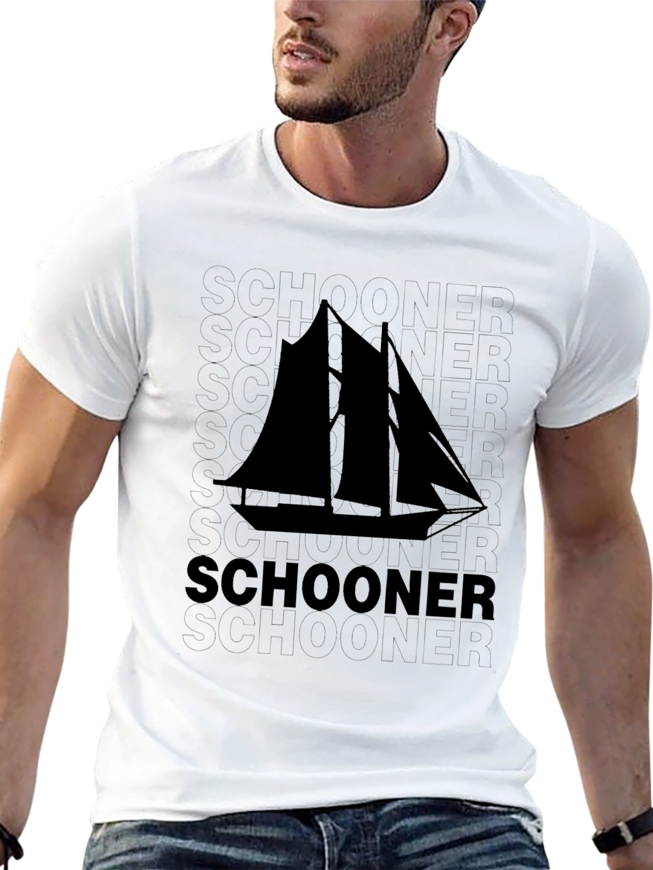 Schooner Sailboat Graphic Black T-Shirt