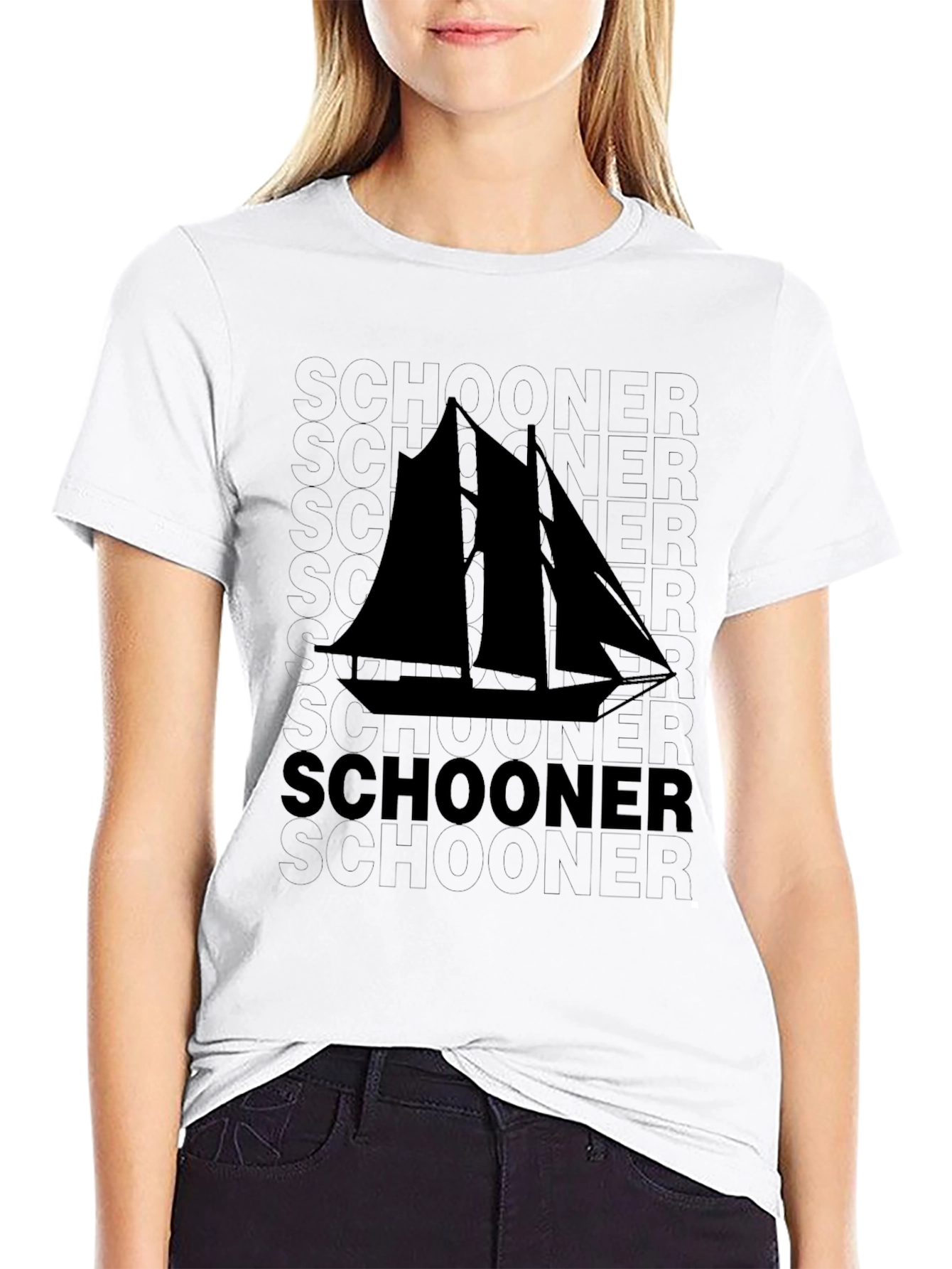 Schooner Sailboat Graphic Black T-Shirt