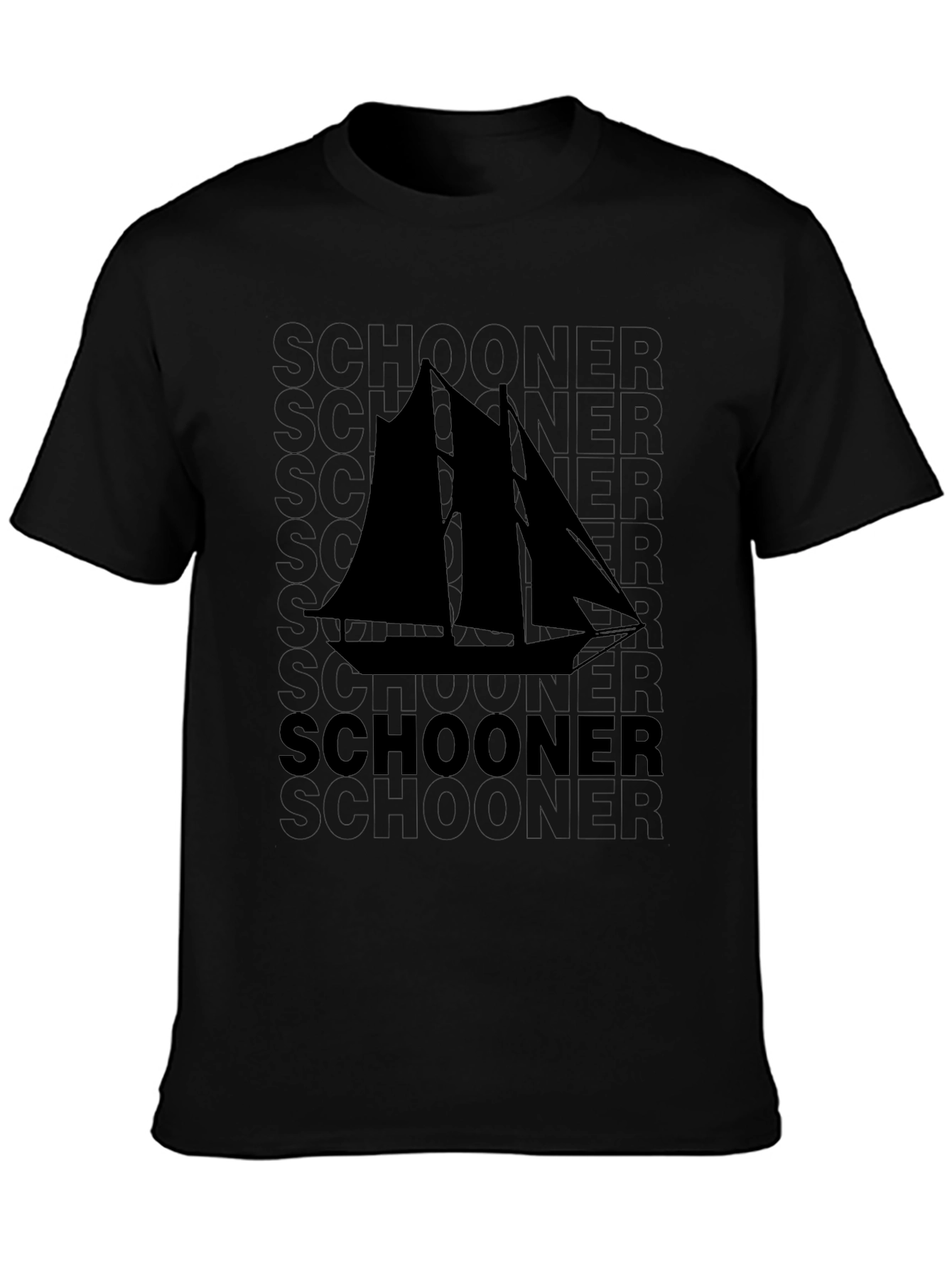 Schooner Sailboat Graphic Black T-Shirt