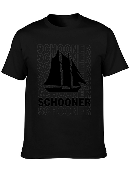 Schooner Sailboat Graphic Black T-Shirt