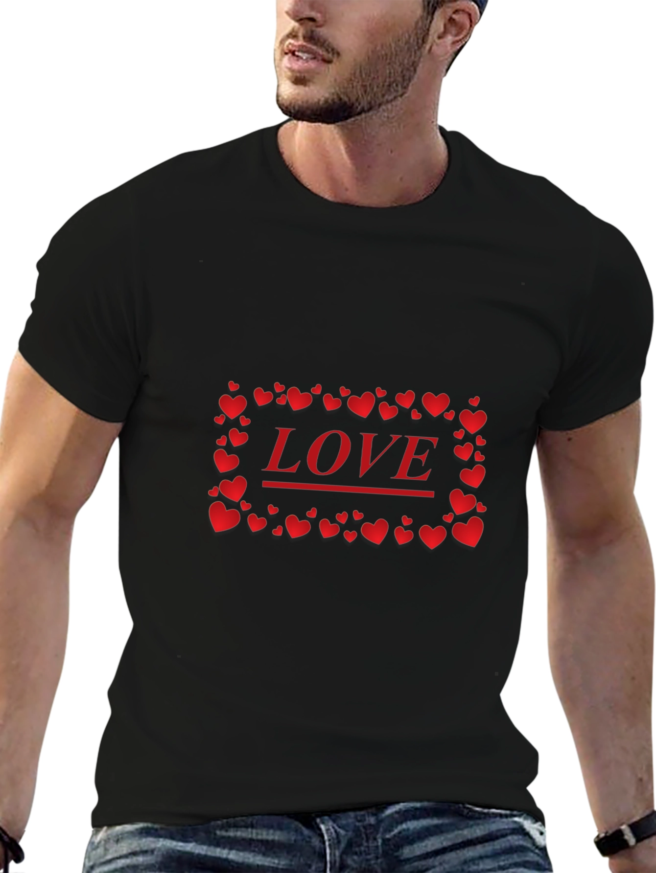 Love Heart Graphic Print Black T-Shirt