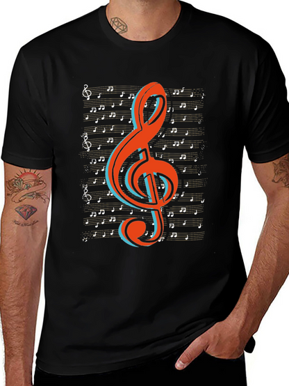 Musical Treble Clef Graphic Tee - Black Cotton