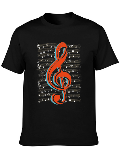 Musical Treble Clef Graphic Tee - Black Cotton