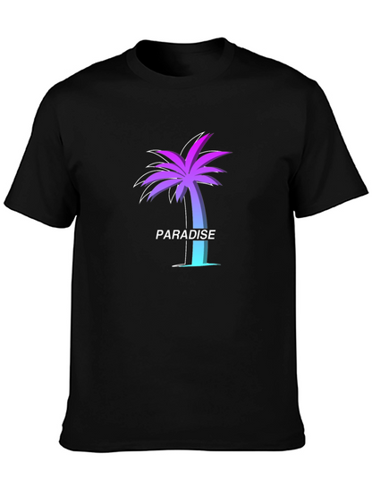 Paradise Palm Tree Graphic Tee - Soft Black T-Shirt