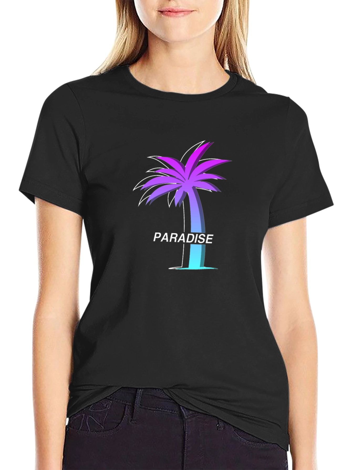 Paradise Palm Tree Graphic Tee - Soft Black T-Shirt
