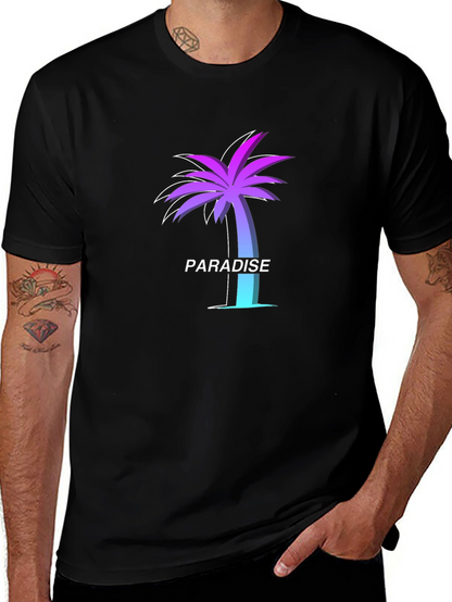 Paradise Palm Tree Graphic Tee - Soft Black T-Shirt