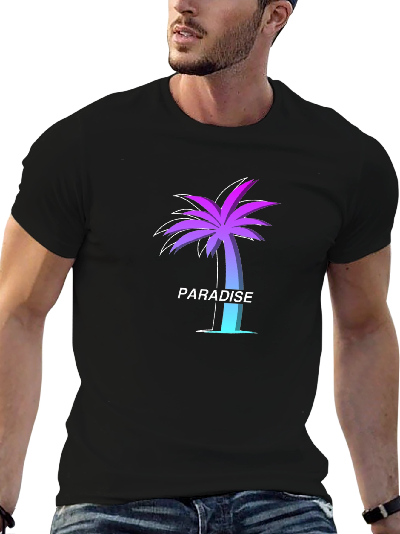 Paradise Palm Tree Graphic Tee - Soft Black T-Shirt