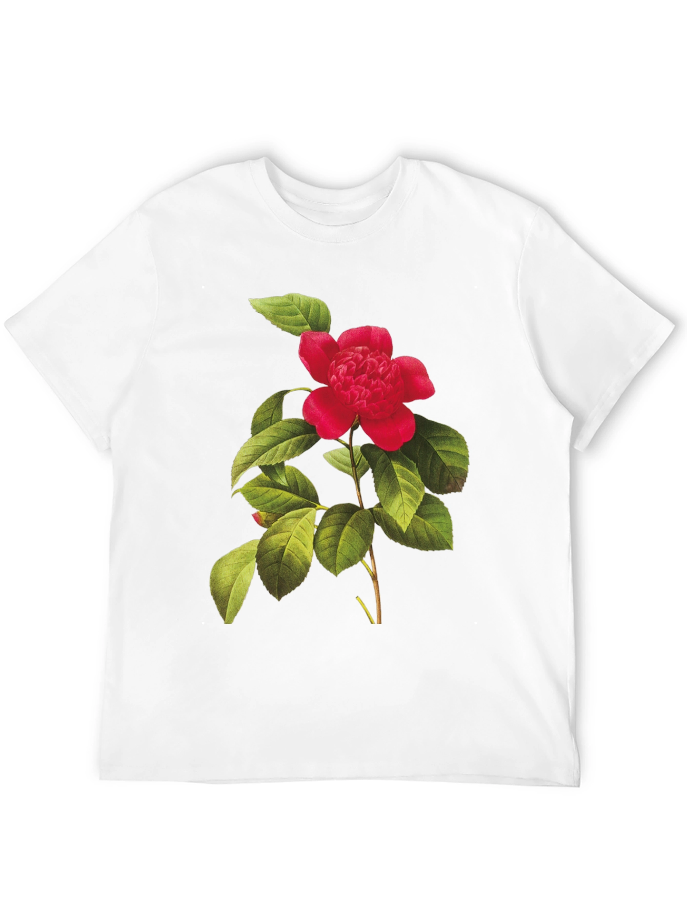 Botanical Camellia Flower Print Black Tee