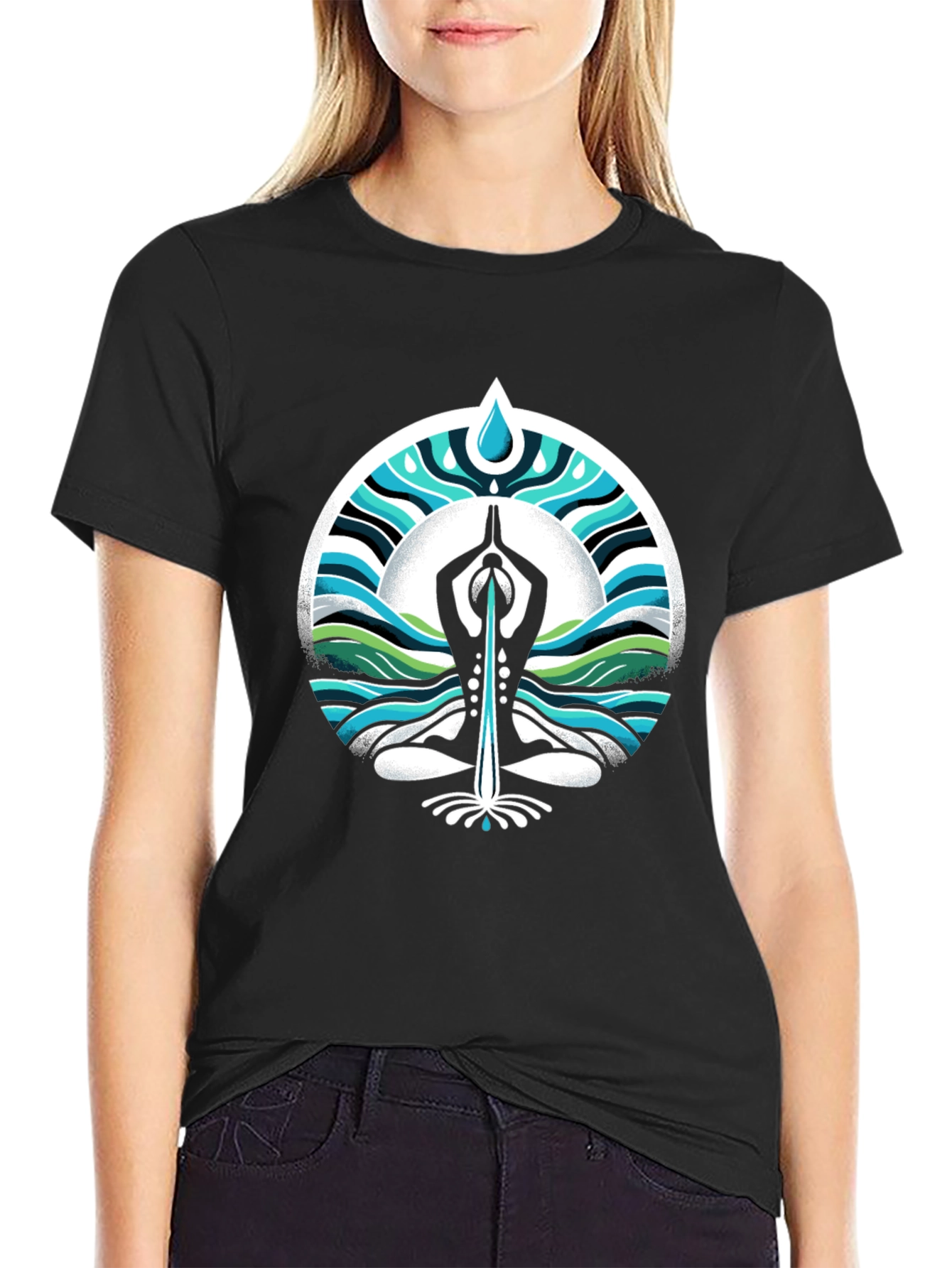 Yoga Water Drop Graphic Black T-Shirt