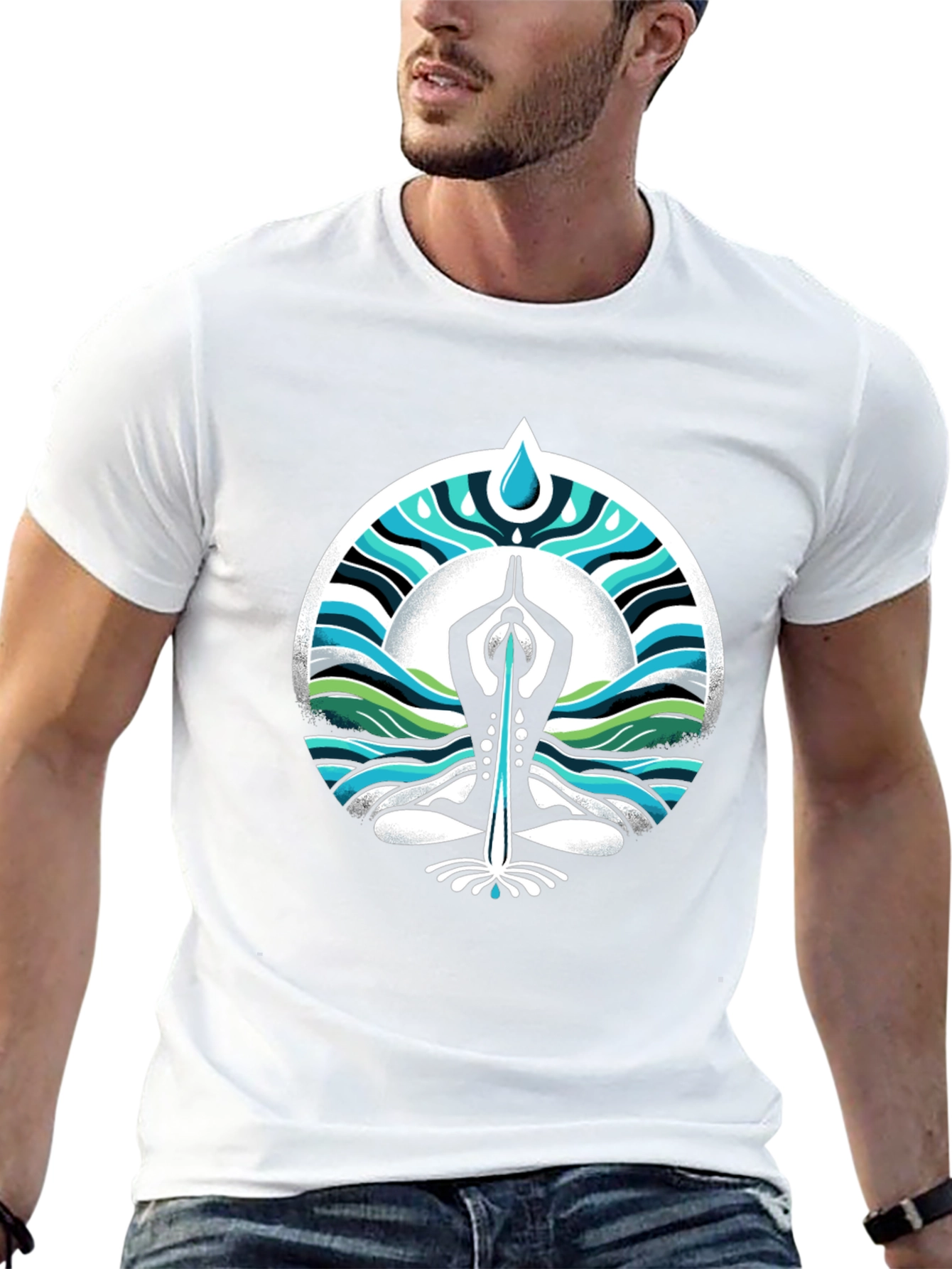 Yoga Water Drop Graphic Black T-Shirt
