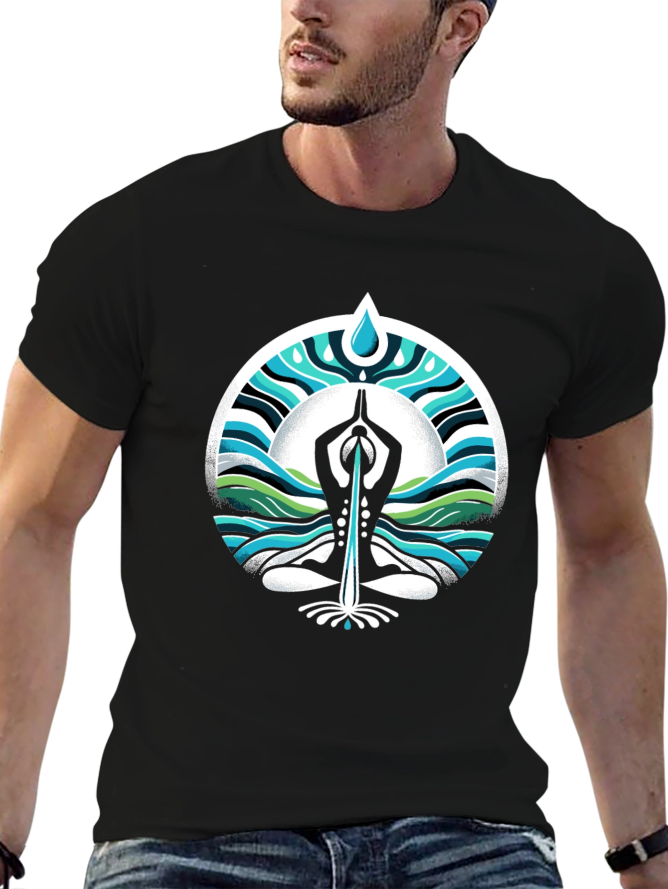 Yoga Water Drop Graphic Black T-Shirt