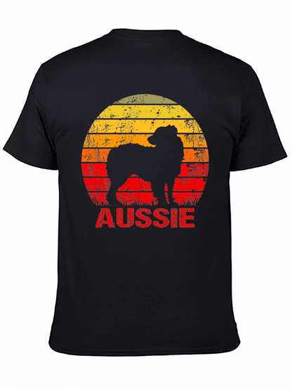Retro Aussie Dog Graphic Tee - Black Cotton T-Shirt