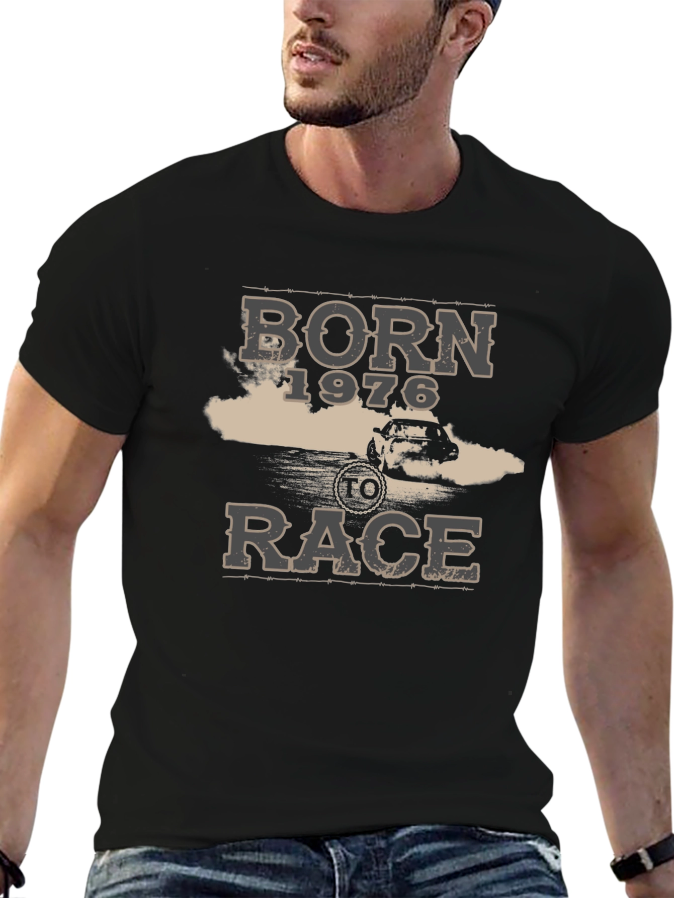Born 1976 to Race Black Graphic Tee