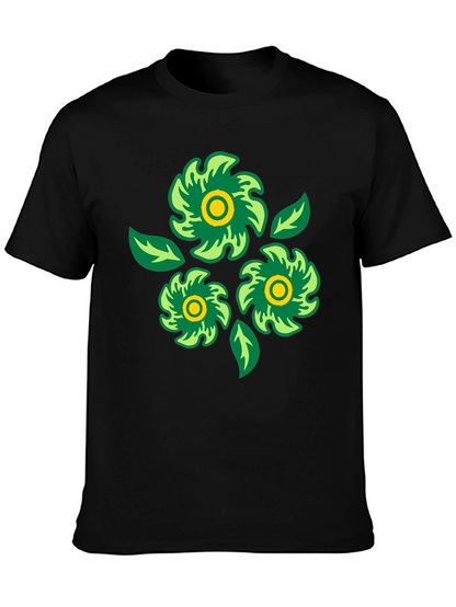 Green Floral Graphic Print Black T-Shirt