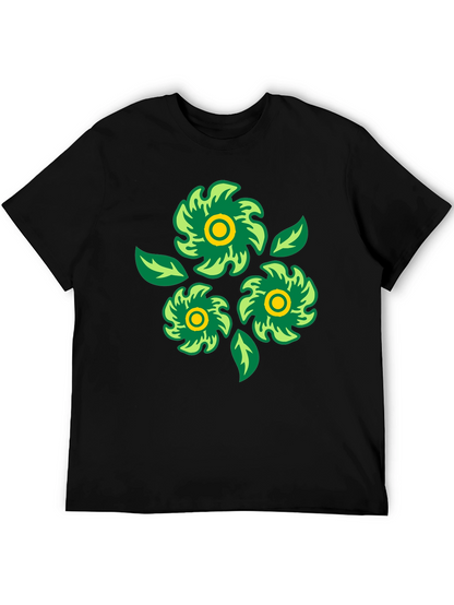 Green Floral Graphic Print Black T-Shirt