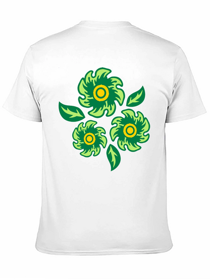 Green Floral Graphic Print Black T-Shirt